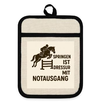 Ausbruchssprung Reiterwitz - Topflappen mit Gummirückseite - Leinen/Schwarz  - Vorne