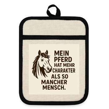 Mein Pferd Hat Mehr Charakter - Topflappen mit Gummirückseite - Leinen/Schwarz  - Vorne