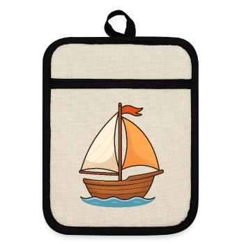 Maritime Sailing Ship Watercolor Design - Pot holders with rubber back - linen/black  - Front