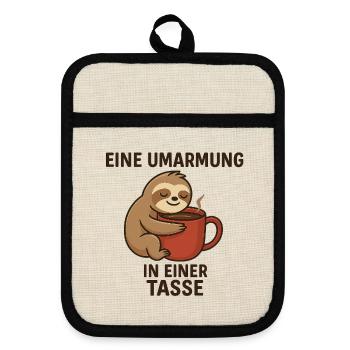 Cute sloth with coffee cup - Pot holders with rubber back - linen/black  - Front