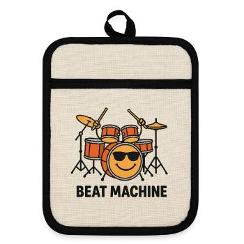 Funny drums with Smile Face - Pot holders with rubber back - linen/black  - Front