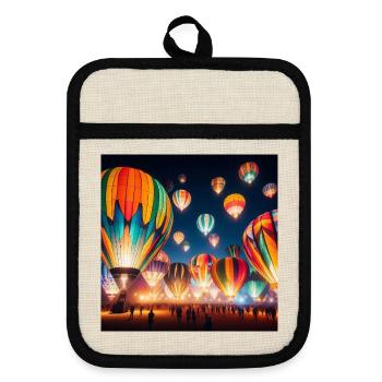 Colorful Night Hot Air Balloons - Pot holders with rubber back - linen/black  - Front