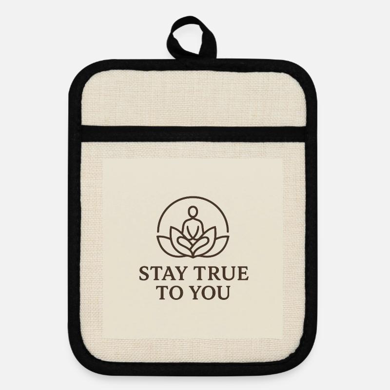 Mindfulness and Inner Balance - Pot holders with rubber back - linen/black 