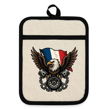 Aigle français avec drapeau  - Maniques avec dos en caoutchouc - lin/noir  - Devant