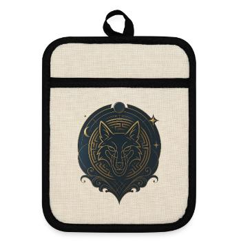 Collection Avi - Emblème du loup royal - Maniques avec dos en caoutchouc - lin/noir  - Devant