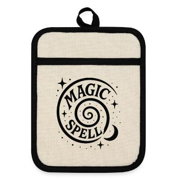 Magic Spiral with Moon and Stars - Pot holders with rubber back - linen/black  - Front