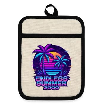 Neon Sunset Palm Trees Design - Pot holders with rubber back - linen/black  - Front