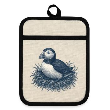 Illustration détaillée d’un nid de macareux - Maniques avec dos en caoutchouc - lin/noir  - Devant