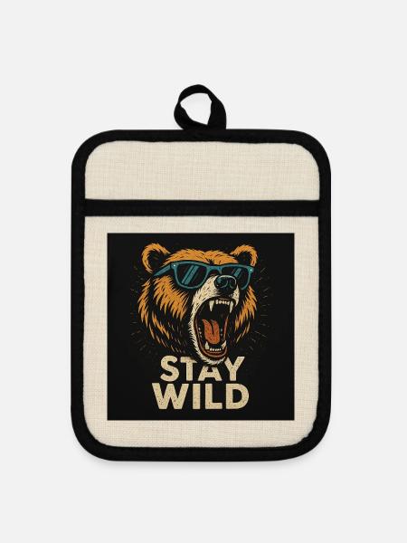 Stay Wild - Topflappen mit Gummirückseite - Leinen/Schwarz