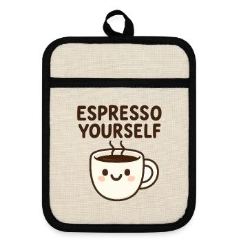 Conception mignonne de tasse à café Kawaii - Maniques avec dos en caoutchouc - lin/noir  - Devant