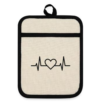 Heartbeat with Heart Lines Design - Pot holders with rubber back - linen/black  - Front