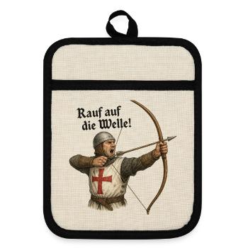 Archer – Get on the wave! - Pot holders with rubber back - linen/black  - Front
