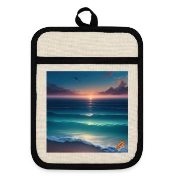Coucher de Soleil Atlantique sur la Mer Tranquille - Maniques avec dos en caoutchouc - lin/noir  - Devant