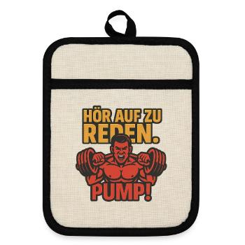 Motivating fitness print with bold motif - Pot holders with rubber back - linen/black  - Front