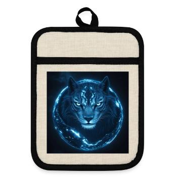 Luminescent tiger and nocturnal cosmos - Pot holders with rubber back - linen/black  - Front