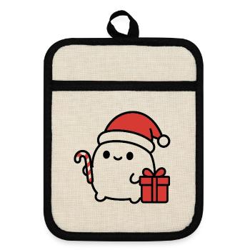 Christmas Cookie with Santa Hat - Pot holders with rubber back - linen/black  - Front
