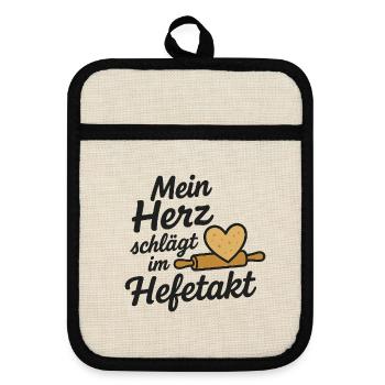 Herzbackwerk Küchenmotivausdruck Herz Hefetakt - Topflappen mit Gummirückseite - Leinen/Schwarz  - Vorne