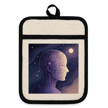 Digital Awareness – Futuristic AI T-Shirt - Pot holders with rubber back - linen/black  - Front