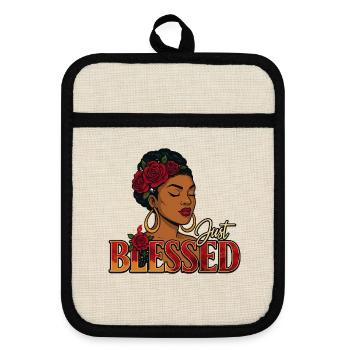 Elegant Woman Portrait with Rosary - Pot holders with rubber back - linen/black  - Front