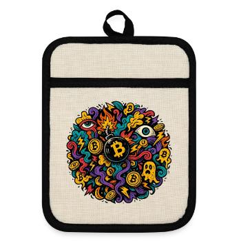 Volcanic Bitcoin Chaos Design - Pot holders with rubber back - linen/black  - Front