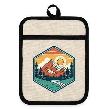 Mountain and Sun in Nature - Pot holders with rubber back - linen/black  - Front