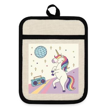 Unicorn Party Disco - Pot holders with rubber back - linen/black  - Front