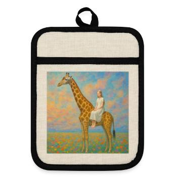 Rêver avec la girafe - Maniques avec dos en caoutchouc - lin/noir  - Devant