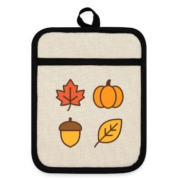 Autumn Leaves and Pumpkin Theme - Pot holders with rubber back - linen/black  - Front