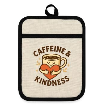 Caffeine and Kindness - Pot holders with rubber back - linen/black  - Front