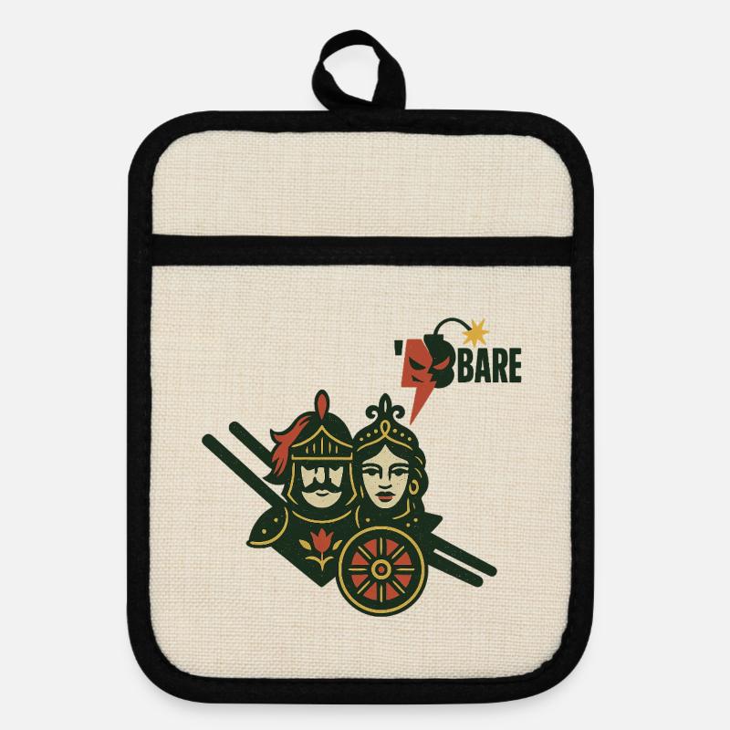 Medieval Warrior Duo with Artistic Aesthetics - Pot holders with rubber back - linen/black 