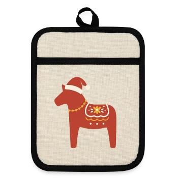 Dala Horse Christmas - Pot holders with rubber back - linen/black  - Front