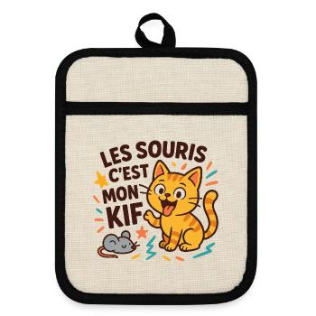 Chat marrant souris j'adore - Maniques avec dos en caoutchouc - lin/noir  - Devant