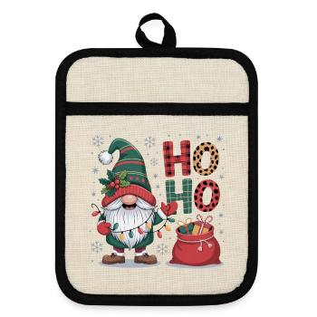 Weihnachtsmann Wichtel - Topflappen mit Gummirückseite - Leinen/Schwarz  - Vorne