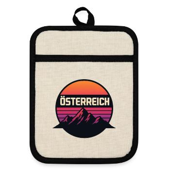 Österreich Bergsonnenuntergang Retro - Topflappen mit Gummirückseite - Leinen/Schwarz  - Vorne