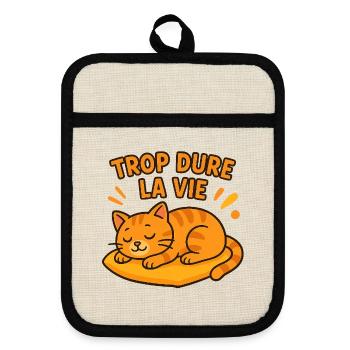 Too hard life cat sleeps - Pot holders with rubber back - linen/black  - Front