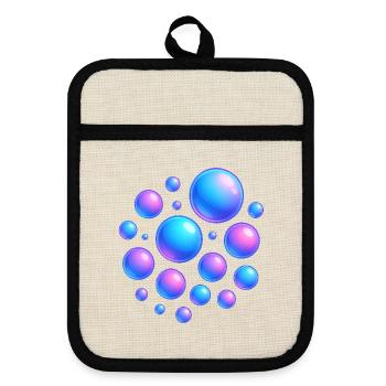 Iridescent bubbles neon colors - Pot holders with rubber back - linen/black  - Front