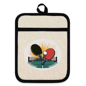 Raquette de ping-pong avec filet au lever du soleil - Maniques avec dos en caoutchouc - lin/noir  - Devant