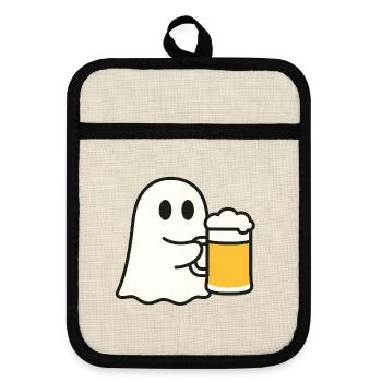 Ghost with beer mug - Pot holders with rubber back - linen/black  - Front