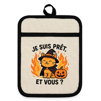 Halloween Wizard Cat Ready - Pot holders with rubber back - linen/black  - Front