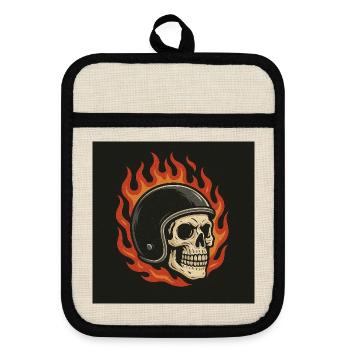 Crâne de flammes avec casque - Maniques avec dos en caoutchouc - lin/noir  - Devant