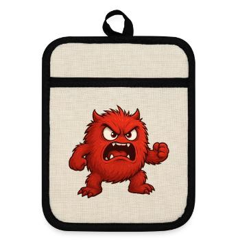 Rotes Wutmonster Cartoon - Topflappen mit Gummirückseite - Leinen/Schwarz  - Vorne