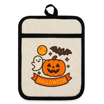 Pumpkin Face Halloween Banner - Pot holders with rubber back - linen/black  - Front