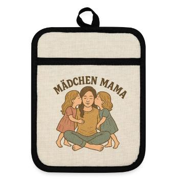 Girl Mom Hug Illustration - Pot holders with rubber back - linen/black  - Front