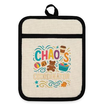 Chaos Coordinator – Funny Sayings Shirt for Elt - Pot holders with rubber back - linen/black  - Front