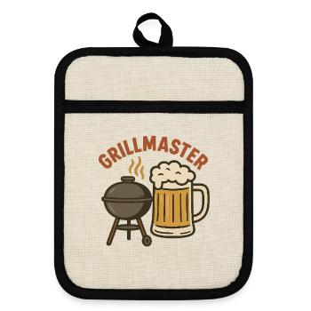 Grillmeister – Beer and barbecue motif - Pot holders with rubber back - linen/black  - Front