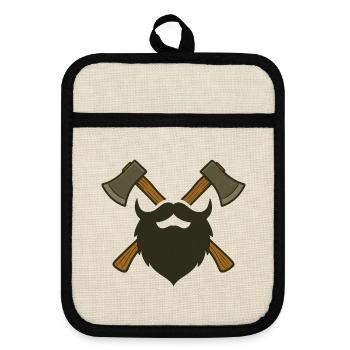Lumberjack Beard and Axes – Lumberjack Design - Pot holders with rubber back - linen/black  - Front
