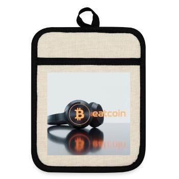 Beatcoin Headphones Crypto Vibe - Pot holders with rubber back - linen/black  - Front