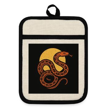Sun snake against dark background - Pot holders with rubber back - linen/black  - Front