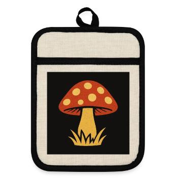 Red hat mushroom in retro style - Pot holders with rubber back - linen/black  - Front
