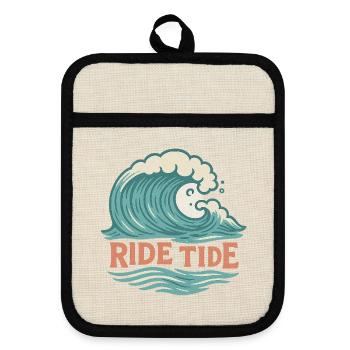 Ride Tide – Surf Wave Design - Pot holders with rubber back - linen/black  - Front
